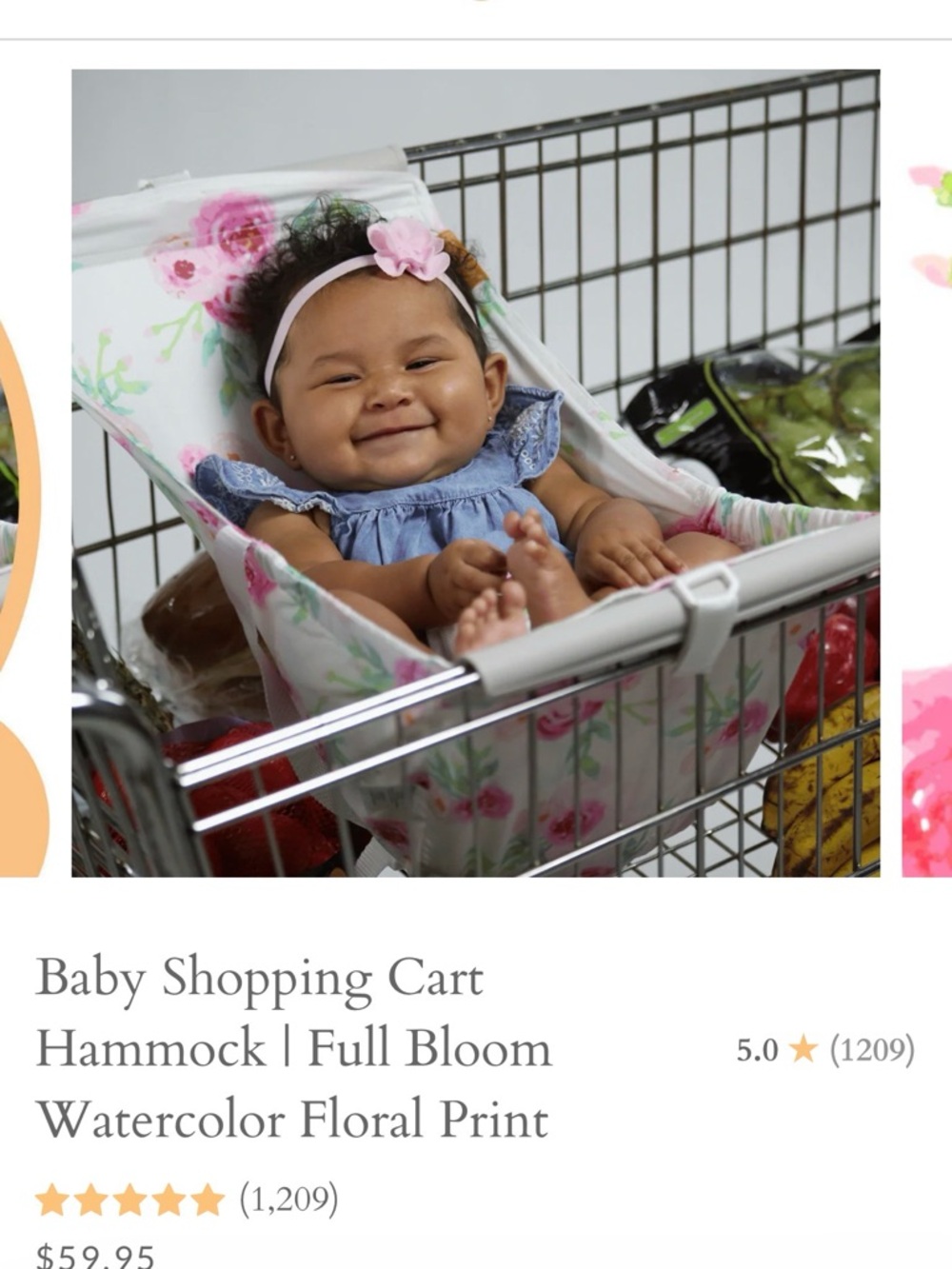 Binxy Baby Full Bloom Floral Baby Shopping Cart Hammock - Pink Floral